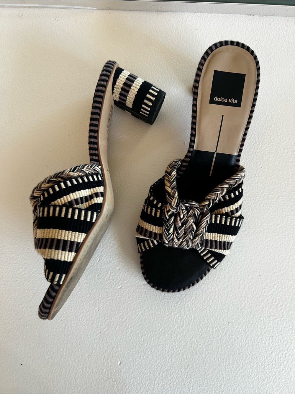 Dolce Vita Black & Cream Braided Strap Block Heel Sandals